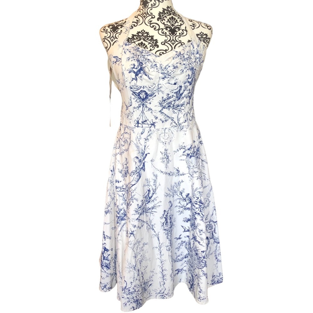 City Triangle Vintage Halter Printed Midi Backless Dress